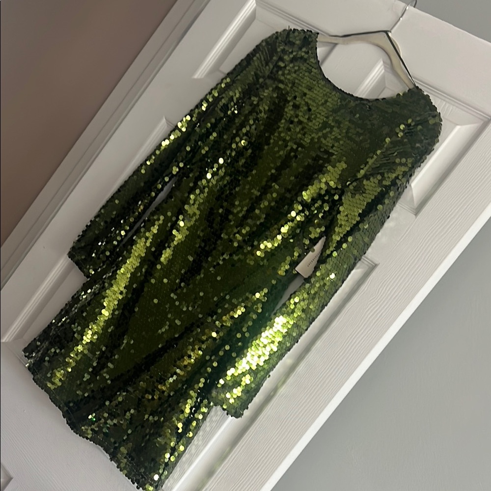 Anthropologie Green Sequin Backless Dress